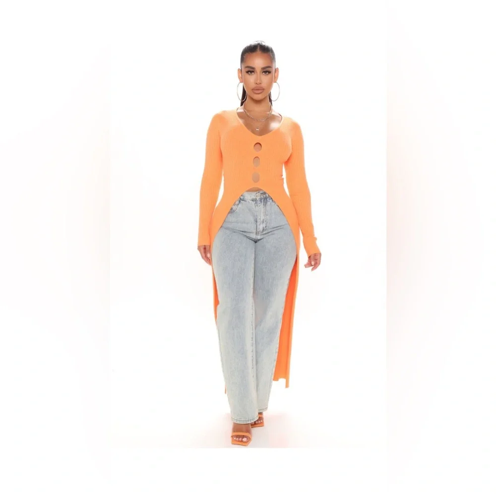 Comfy And Chic Sweater Maxi Top - Orange - Picture 1 of 3